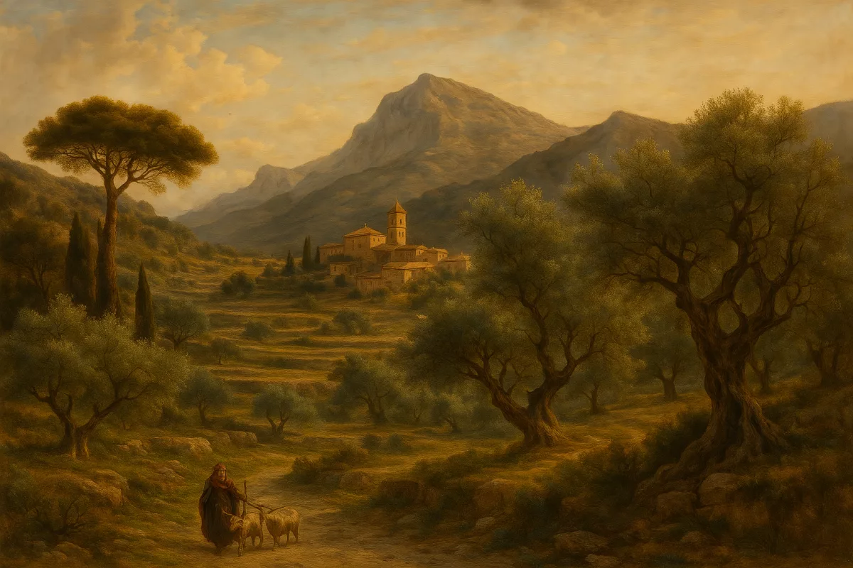 Paysage de Majorque, huile sur toile de Jules Bobstein, 1883